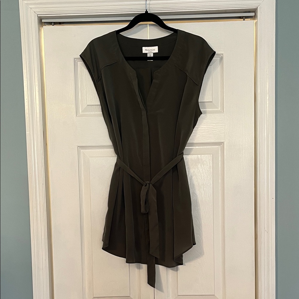 Motherhood Maternity Olive Green Sleeveless Maternity Blouse with Tie